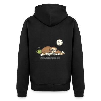 nen Scheiss muss ich frecher Spruch - Unisex Premium Bio Zip Hoodie - Schwarz - Hinten - Nico (187cm)