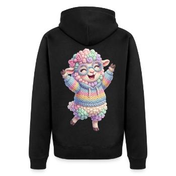 Schaf glücklich - Unisex Premium Bio Zip Hoodie - Schwarz - Hinten - Nico (187cm)