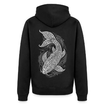 Ornament-Koi Fische - Unisex Premium Bio Zip Hoodie - Schwarz - Hinten - Nico (187cm)