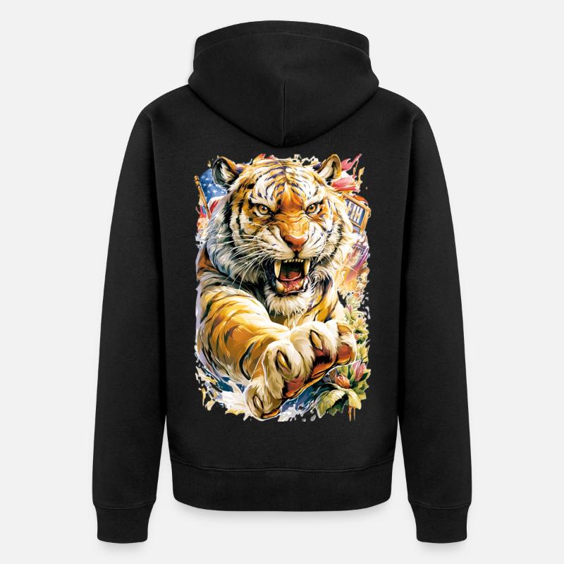 Tigre aux fleurs - Veste à capuche bio Premium Unisexe - noir