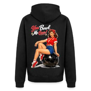 Retro Bowling Pin-Up: You Bowl Me Over! - Unisex Premium Bio Zip Hoodie - Schwarz - Hinten - Nico (187cm)