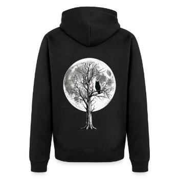 Mondnächteule auf kahler Baumkrone - Unisex Premium Bio Zip Hoodie - Schwarz - Hinten - Nico (187cm)