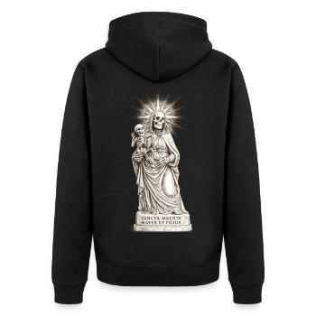 Düsteres Sancta Muerte Design mit Skelett-Madonna  - Unisex Premium Bio Zip Hoodie - Schwarz - Hinten - Nico (187cm)