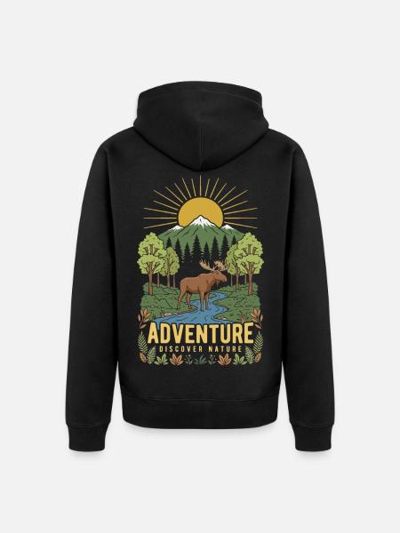 Nature Adventure: Mountains and River - Unisex Premium Organic Zip Hoodie - black