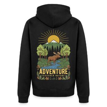 Sunrise Moose Forest Landscape - Unisex Premium Organic Zip Hoodie - black - Back - Nico (187cm)