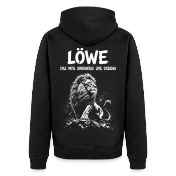 Sternzeichen Löwe Eigenschaften mutig stolz loyal - Unisex Premium Bio Zip Hoodie - Schwarz - Hinten - Nico (187cm)