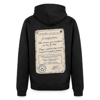 Fausse ordonnance vintage humoristique sur la cour - Veste à capuche bio Premium Unisexe - noir - Dos - Nico (187cm)