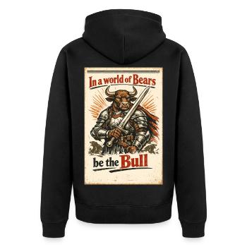 Dans un monde où les ours sont le taureau – Trading Design - Veste à capuche bio Premium Unisexe - noir - Dos - Nico (187cm)