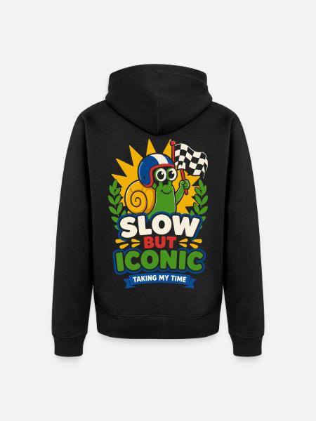 Slow but Iconic – Coole Rennschnecke - Unisex Premium Bio Zip Hoodie - Schwarz