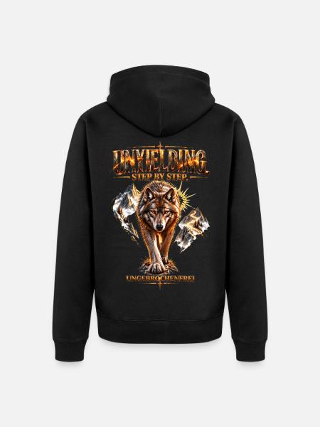 Unbeugsam . Wolf – Schritt für Schritt - Unisex Premium Bio Zip Hoodie - Schwarz