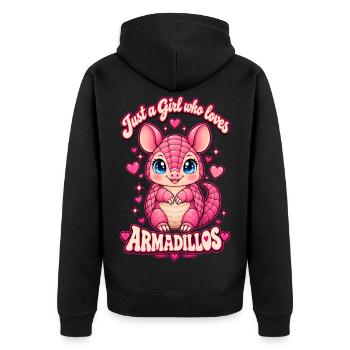 Just a Girl Who Loves Armadillos  Pink Valentine - Unisex Premium Bio Zip Hoodie - Schwarz - Hinten - Nico (187cm)