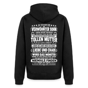 Lustiges Geschenk von Mama für Sohn - Unisex Premium Bio Zip Hoodie - Schwarz - Hinten - Nico (187cm)