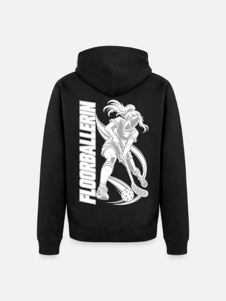Floorball Spielerin Grafik - Unisex Premium Bio Zip Hoodie - Schwarz