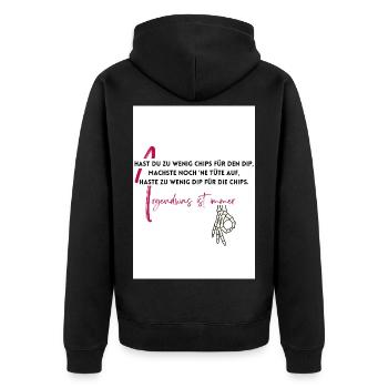 Irgendwas ist immer - Unisex Premium Bio Zip Hoodie - Schwarz - Hinten - Nico (187cm)