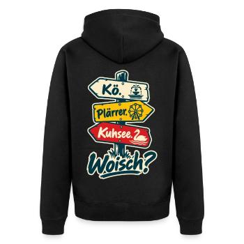 Kö Plärrer Kuhsee Woisch - Unisex Premium Bio Zip Hoodie - Schwarz - Hinten - Nico (187cm)
