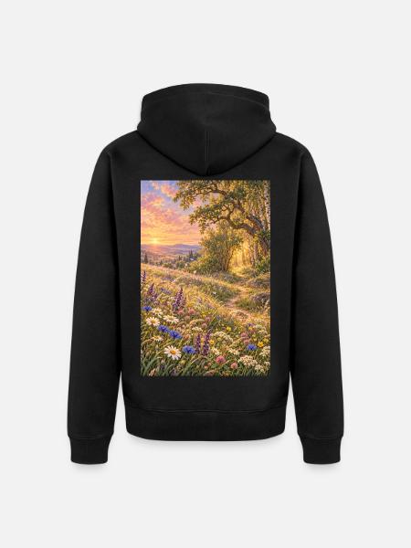 Wildblumenwiese am Waldrand - Unisex Premium Bio Zip Hoodie - Schwarz