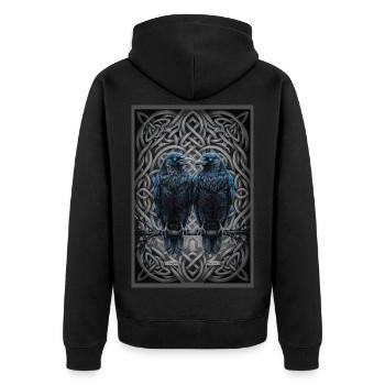 odin Zwillingsraben im keltischen Netz hugin munin - Unisex Premium Bio Zip Hoodie - Schwarz - Hinten - Nico (187cm)
