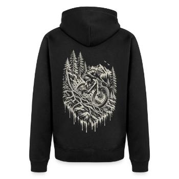 Mountainbike Downhill Trail Enduro Fahrer Geschenk - Unisex Premium Bio Zip Hoodie - Schwarz - Hinten - Nico (187cm)