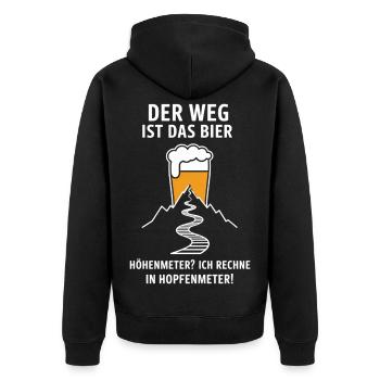 Der Weg ist das Bier – Hopfenmeter - Unisex Premium Bio Zip Hoodie - Schwarz - Hinten - Nico (187cm)