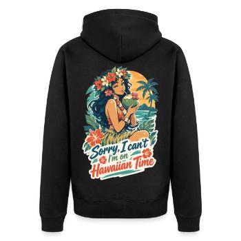 Entspanntes Hula Girl auf Hawaiian Time - Unisex Premium Bio Zip Hoodie - Schwarz - Hinten - Nico (187cm)