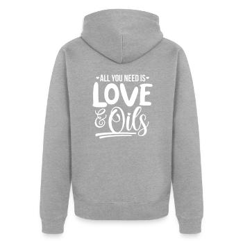 Huiles essentielles Ätherische Öle - Veste à capuche bio Premium Unisexe - gris chiné - Dos - Nico (187cm)