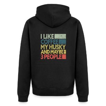 Husky Coffee - Unisex Premium Organic Zip Hoodie - black - Back - Nico (187cm)