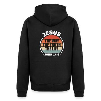 Jesus Christus Christ Christlich Religion Geschenk - Unisex Premium Bio Zip Hoodie - Schwarz - Hinten - Nico (187cm)