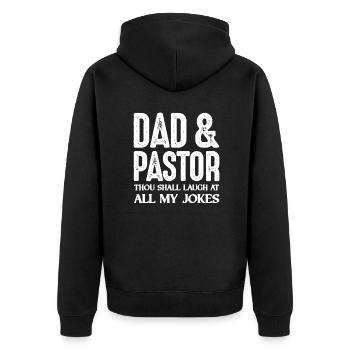 Pastor Vater Pfarrer Dad Kirche Vatertag Geschenk - Unisex Premium Bio Zip Hoodie - Schwarz - Hinten - Nico (187cm)
