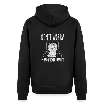 Technischer Support - Unisex Premium Bio Zip Hoodie - Schwarz - Hinten - Nico (187cm)