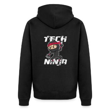 Technischer Support - Unisex Premium Bio Zip Hoodie - Schwarz - Hinten - Nico (187cm)