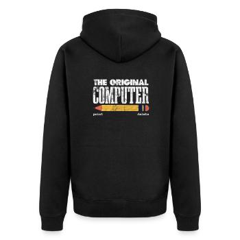 Technischer Support - Unisex Premium Bio Zip Hoodie - Schwarz - Hinten - Nico (187cm)