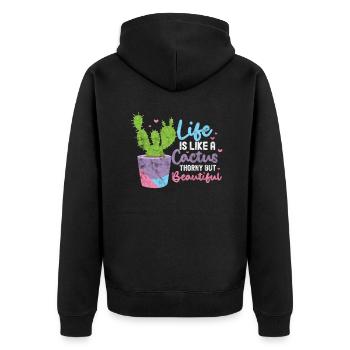 Kaktus - Unisex Premium Bio Zip Hoodie - Schwarz - Hinten - Nico (187cm)