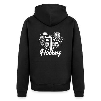 Eishockey - Unisex Premium Bio Zip Hoodie - Schwarz - Hinten - Nico (187cm)