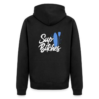 SUP - Unisex Premium Bio Zip Hoodie - Schwarz - Hinten - Nico (187cm)