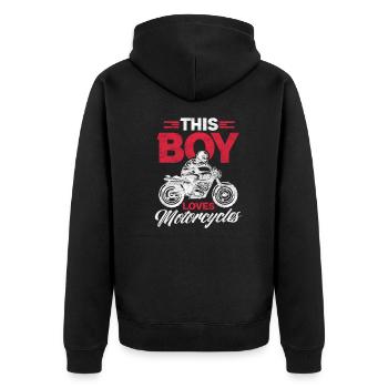 Biker Junge Bike Motorrad Motorradfahrer Geschenk - Unisex Premium Bio Zip Hoodie - Schwarz - Hinten - Nico (187cm)