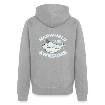 Narwal - Unisex Premium Bio Zip Hoodie - Grau meliert - Hinten - Nico (187cm)