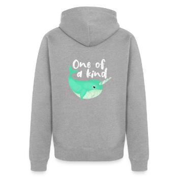 Narwal - Unisex Premium Bio Zip Hoodie - Grau meliert - Hinten - Nico (187cm)