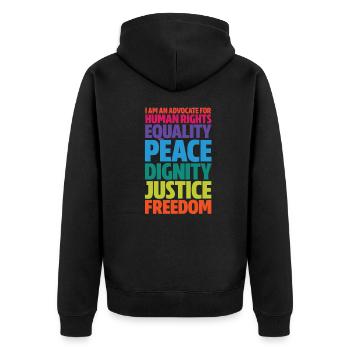 Human rights - Unisex Premium Organic Zip Hoodie - black - Back - Nico (187cm)
