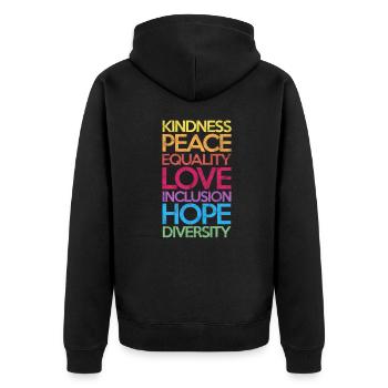 Menschenrechte Antirassismus Toleranz Geschenk - Unisex Premium Bio Zip Hoodie - Schwarz - Hinten - Nico (187cm)
