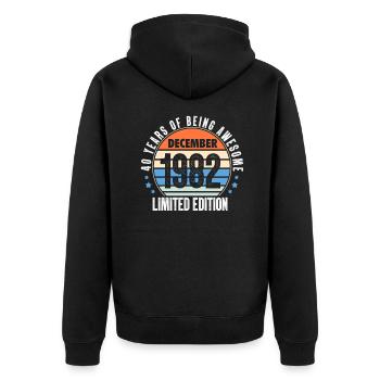 December 1982 - Unisex Premium Organic Zip Hoodie - black - Back - Nico (187cm)