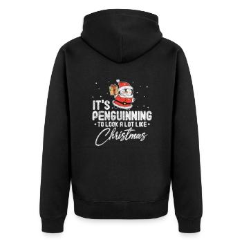 Penguin Christmas - Unisex Premium Organic Zip Hoodie - black - Back - Nico (187cm)