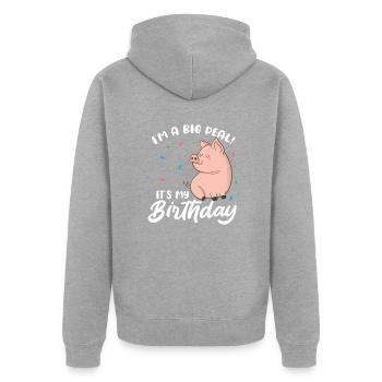 Pig Birthday - Unisex Premium Organic Zip Hoodie - heather grey - Back - Nico (187cm)