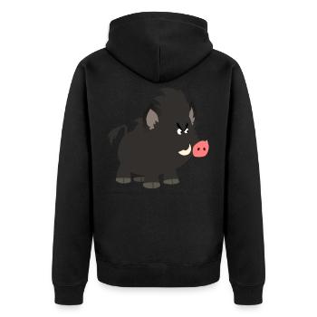 Grumpy Cartoon Wild Boar by Cheerful Madness!! - Unisex Premium Organic Zip Hoodie - black - Back - Nico (187cm)