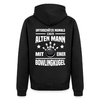 Alter Mann Bowling Rentner Bowlingkugel Bowlen - Unisex Premium Bio Zip Hoodie - Schwarz - Hinten - Nico (187cm)