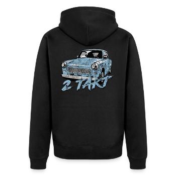  601 Gletscherblau - Unisex Premium Bio Zip Hoodie - Schwarz - Hinten - Nico (187cm)