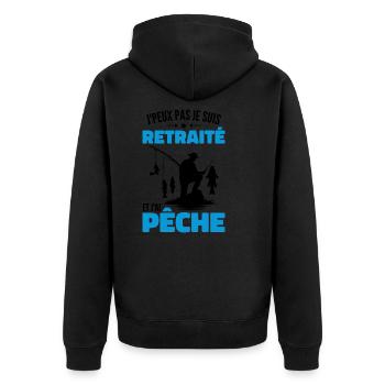 Ich kann nicht, ich bin im Ruhestand und habe gefischt - Unisex Premium Bio Zip Hoodie - Schwarz - Hinten - Nico (187cm)