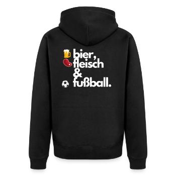 Bier, Fleisch & Fußball T-Shirt - Unisex Premium Bio Zip Hoodie - Schwarz - Hinten - Nico (187cm)