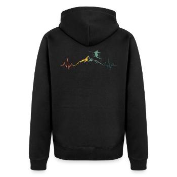 Ski Herzschlag Berge Retro - Unisex Premium Bio Zip Hoodie - Schwarz - Hinten - Nico (187cm)