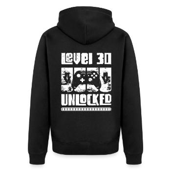 30. Geburtstag Mann Level 30 Jahre Geschenk - Unisex Premium Bio Zip Hoodie - Schwarz - Hinten - Nico (187cm)