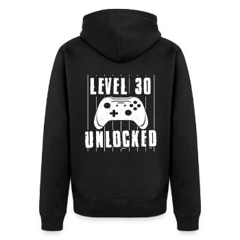 30 Jahre Geburtstag Mann Level 30 Freigeschaltet - Unisex Premium Bio Zip Hoodie - Schwarz - Hinten - Nico (187cm)